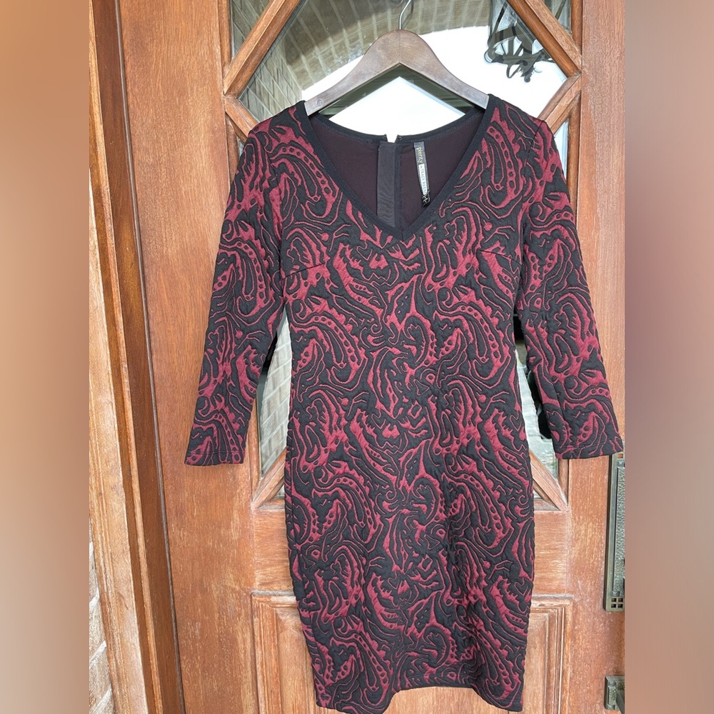 Tracy Reese Knit Textured Jacquard Black & Deep Red Dress